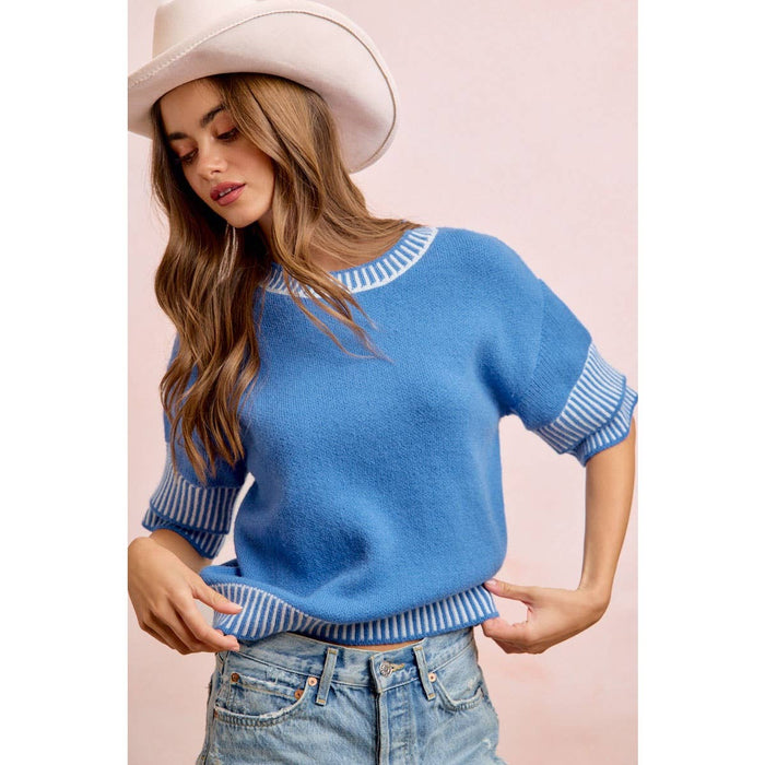 Blue Knit Double Sleeve Stop