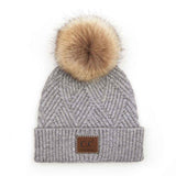 C.C. Large Patch Heathered Pom Beanie