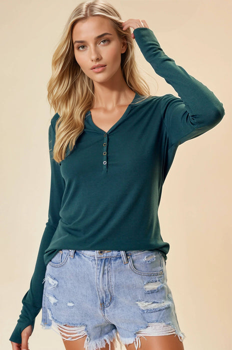 Hunter Green Henley Knit Top