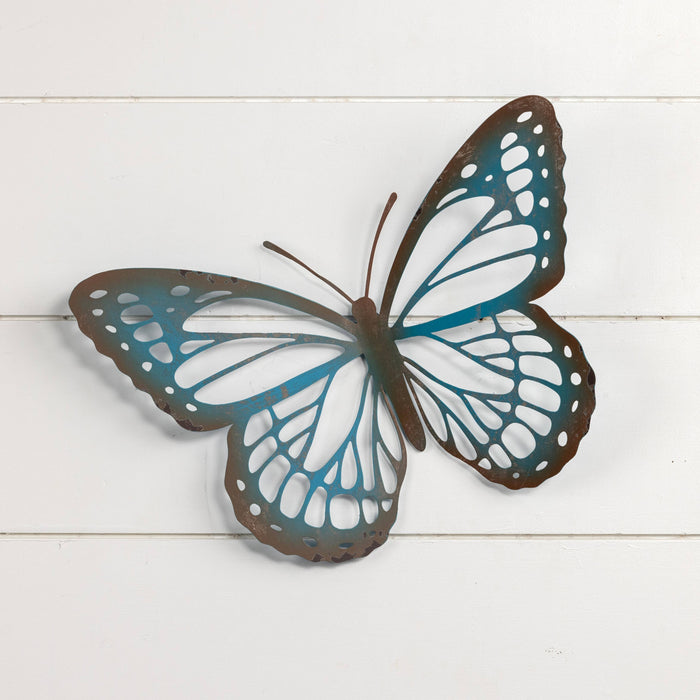 Blue + Brown Metal Butterfly