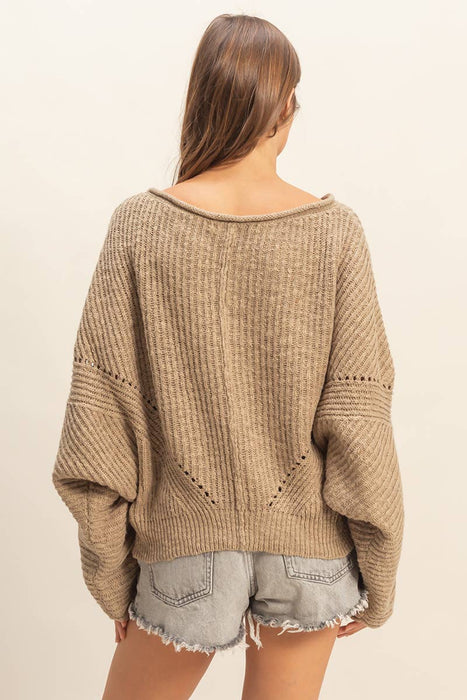 Olive Ribbed Drop Sleeve Sweater