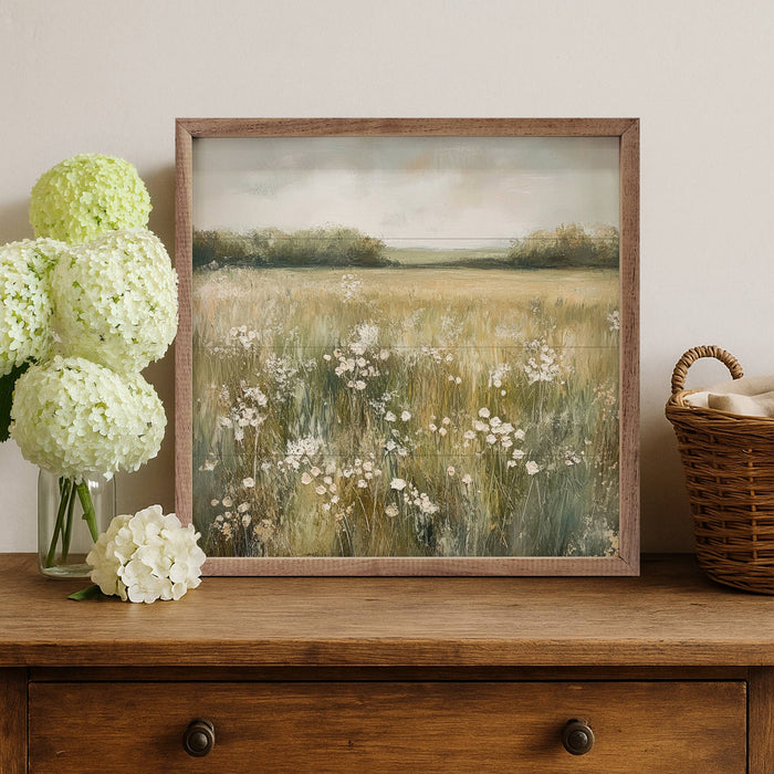 Neutral Field Of Flowers Framed Wall Art