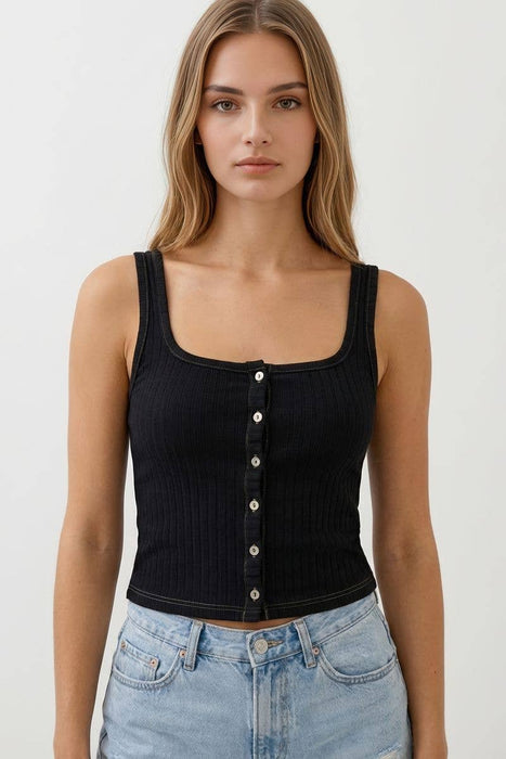 Light Blue Cotton Square Neck w/ Contrast Stitching Tank Top