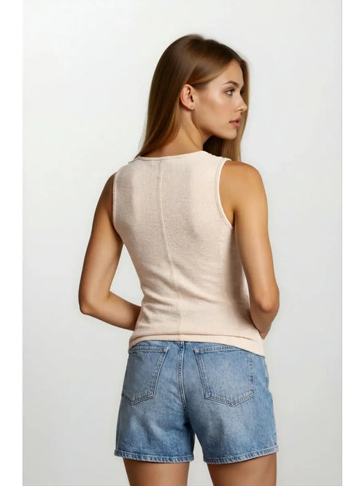 Light Tan Mini Patch Pocket with Snap Detail Tank Top