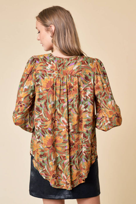 Olive Smocked Long Sleeve Blouse