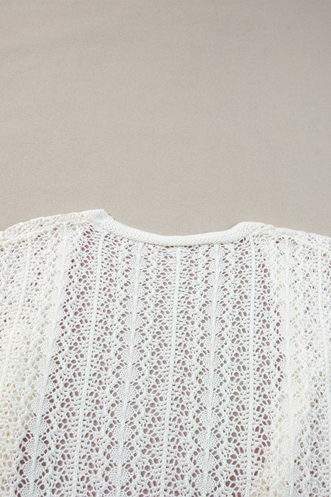 White Hollow Out Knit Drop Shoulder Cardigan