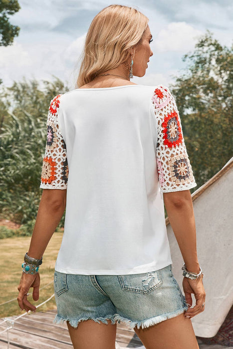Floral Crochet Short Sleeve Top | S-XL