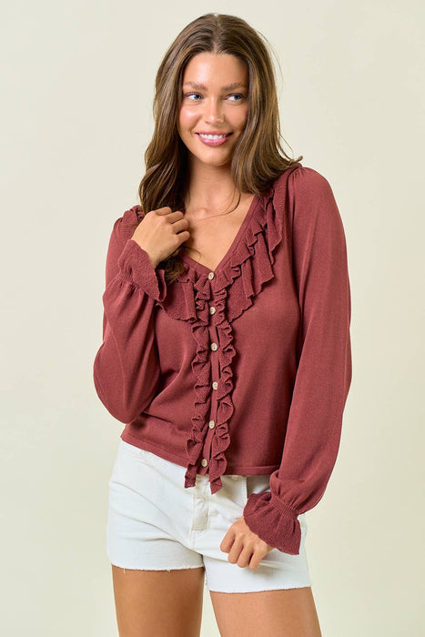 Olive Ruffle Button Front Top