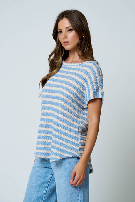 Dusty Blue Textured Stripe Knit Top