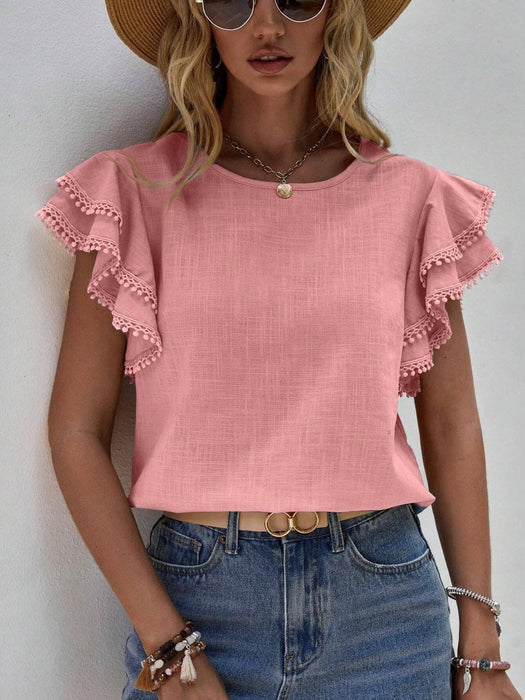 Ruffle Sleeve Blouse Short Sleeve Top | S-XL