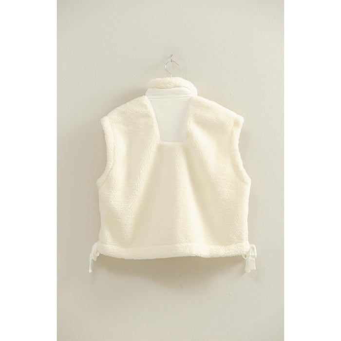 Soft Olive Cozy Sherpa Vest Jacket with Tie-Up Side Details