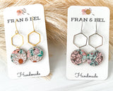 Green and Pink Spring Boho Floral Circle Hexy Earrings