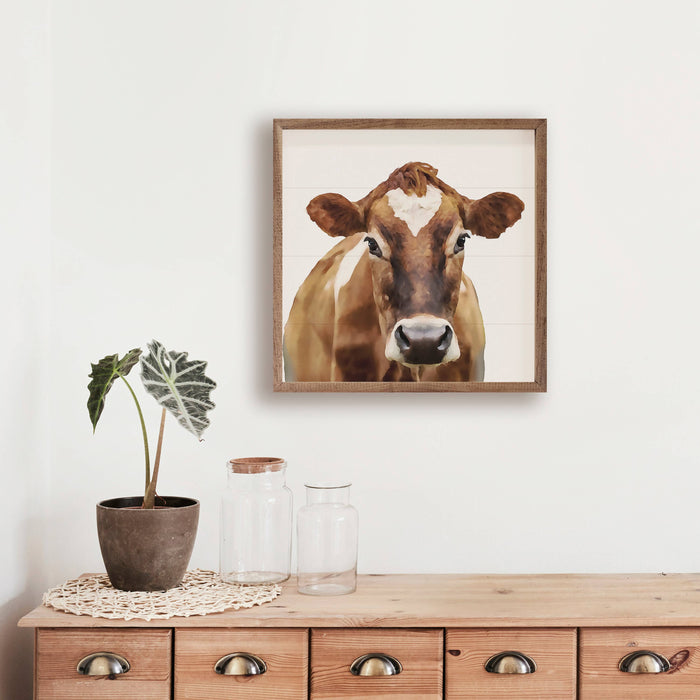 Watercolor Brown Cow Framed Wall Art