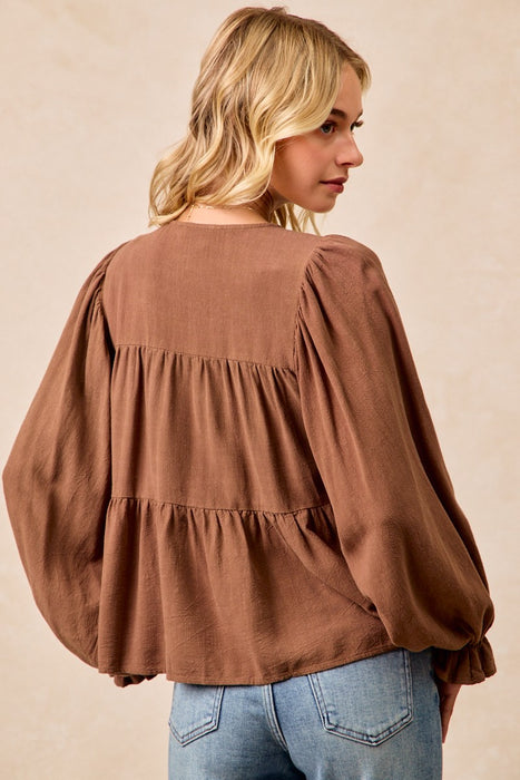 Linen Like Solid Top With Bow Tied Details