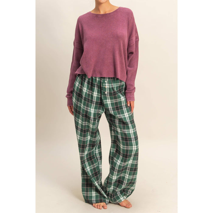 Green Flannel Wide Leg Lounge Pants