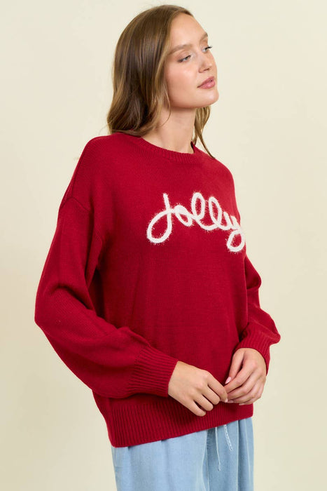 Red Jolly Metallic Embroidered Sweater