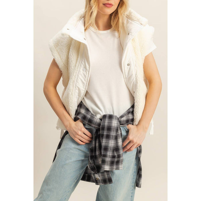 Soft Olive Cozy Sherpa Vest Jacket with Tie-Up Side Details