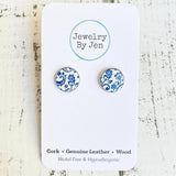 Blue & White Fine China Pattern Stud Earrings