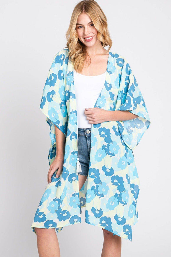 Serenity Flower Print Drawstring Kimono