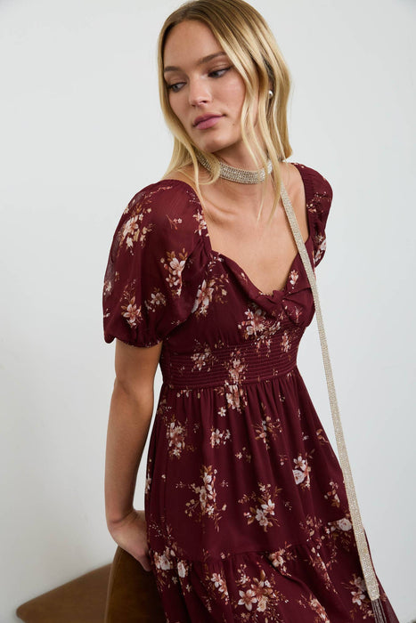 Floral Sweetheart Smocked Puff Tiered Midi Dress