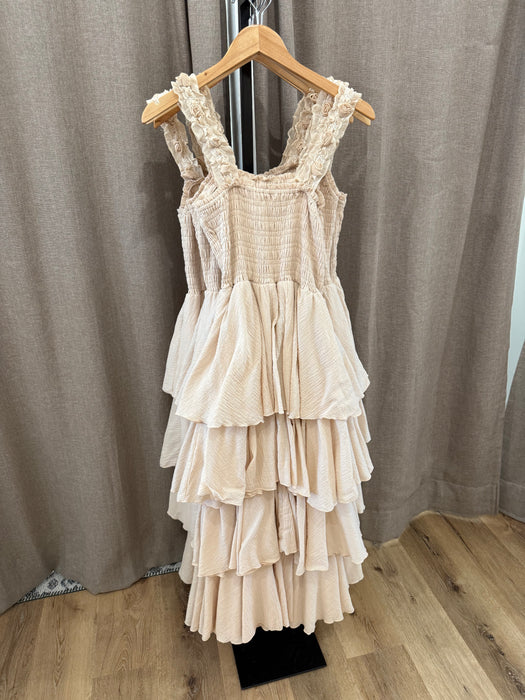 Floral Strap Tiered Gauze Maxi Dress