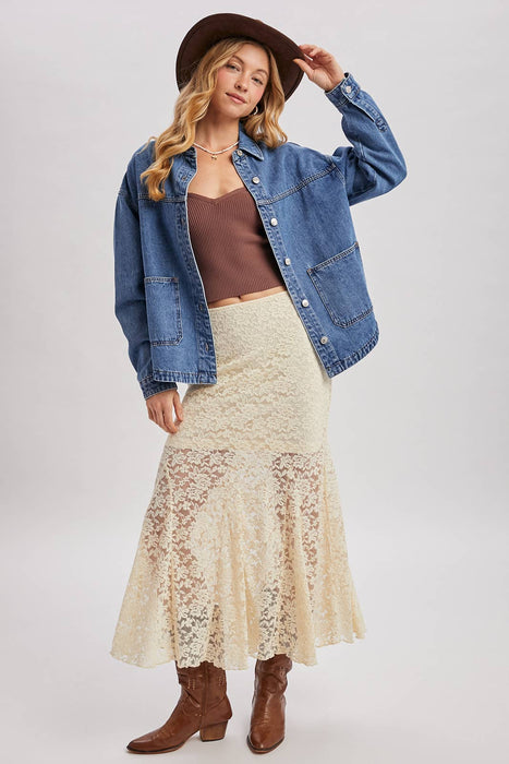 Denim Button Down Shacket w/ Pockets