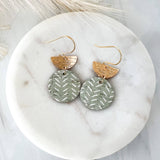 Sage  Green and White Chevron with Semi Circle Earrings (