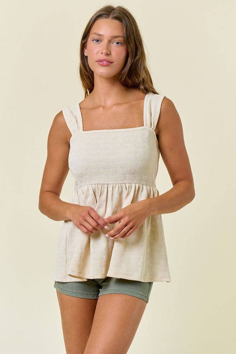 Square Neckline Wide Shoulder Strap Babydoll Top
