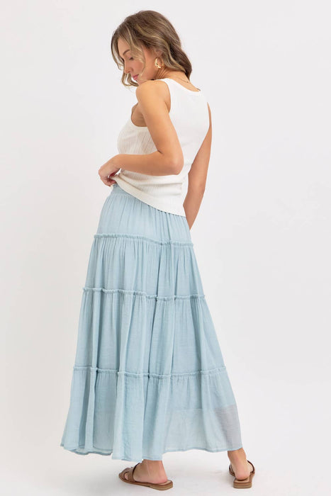 Olive Flowy Tiered Maxi Skirt