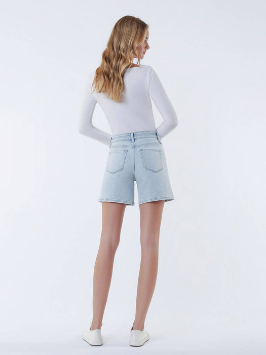 High Rise Drawstring Midi Denim Shorts