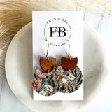 Sage Green/Pink Floral Crescent Leather Earrings 