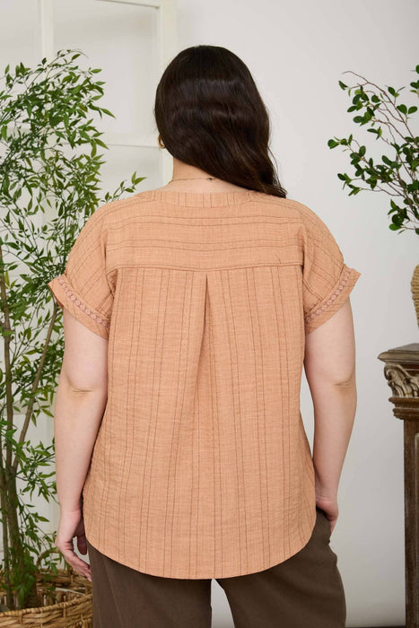 PLUS Terra Cotta Textured Woven Pattern Line Top
