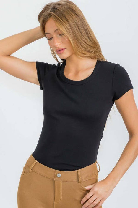 Smokey Olive Cotton Rib U-Neck Short Sleeve T-Shirt