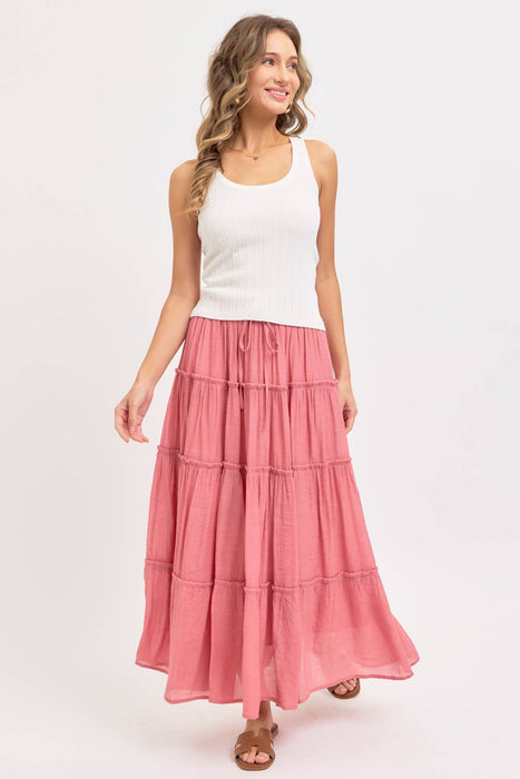 Olive Flowy Tiered Maxi Skirt