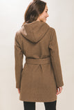 Deep Camel Fleece Belted Hoodie Coat