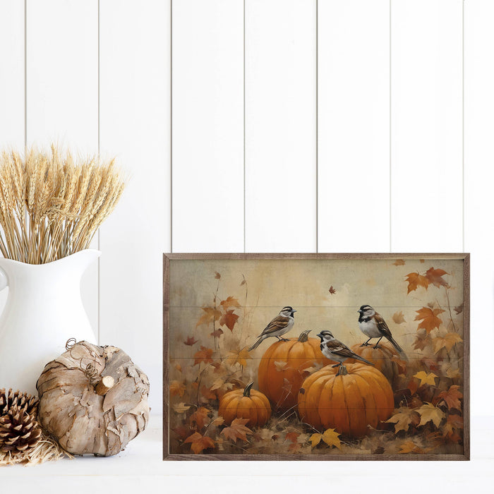 Sparrows On Pumpkins