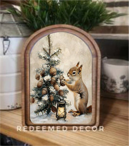 Arch Top Christmas Squirrel Framed Art