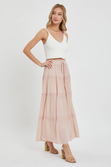 Olive Flowy Tiered Maxi Skirt