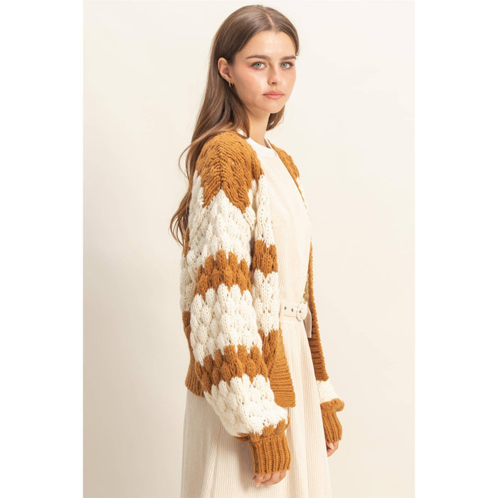 Black & Cream Oversized Cloud Pattern Knit Cardigan