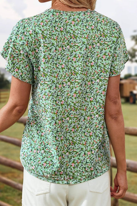 Boho Floral V Neck Short Sleeve Blouse | S-XL