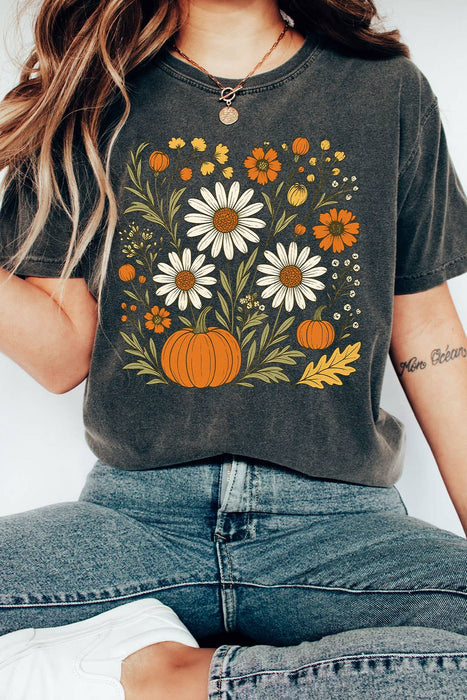 Fall Floral Pumpkin Comfort Colors Graphic Tee