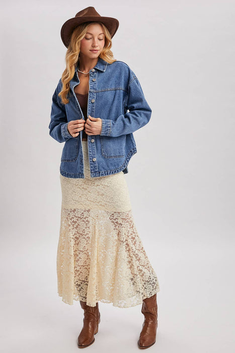 Denim Button Down Shacket w/ Pockets