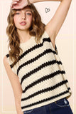 Black & Cream Chunky Striped Sleeveless Sweater Top