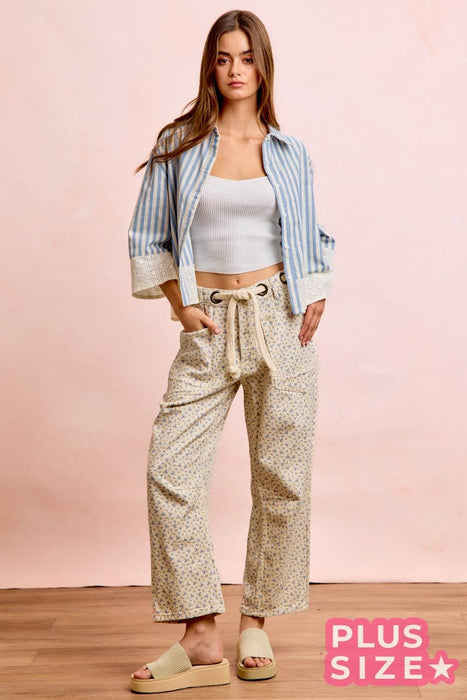 PLUS Floral Braided Waist Belt Patch Pocket Pant