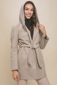 Oatmeal Fleece Belted Hoodie Coat