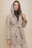 Oatmeal Fleece Belted Hoodie Coat