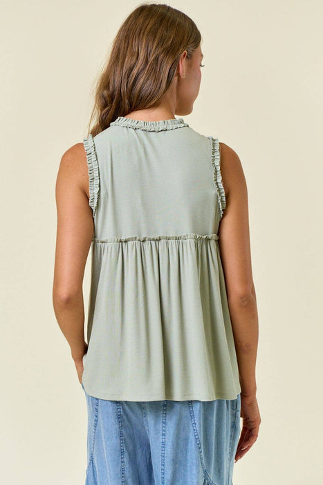 Sage Soft Rib Sleeveless Flowy Top