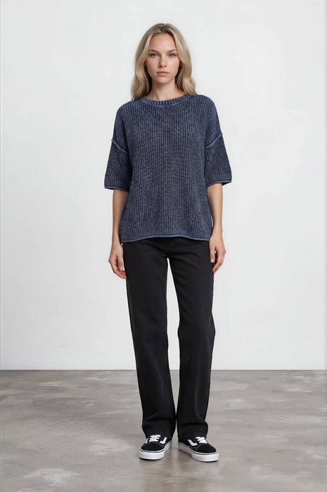 Navy Washed Raw Edge Sweater