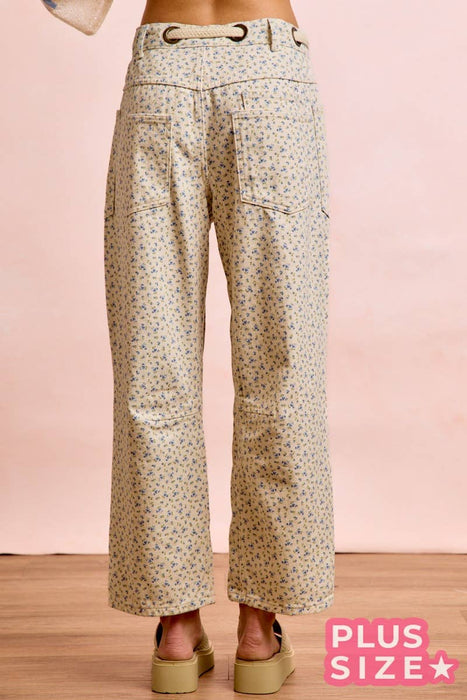 PLUS Floral Braided Waist Belt Patch Pocket Pant