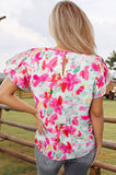 Floral Flutter Sleeve Round Neck Casual Blouse | S-XL